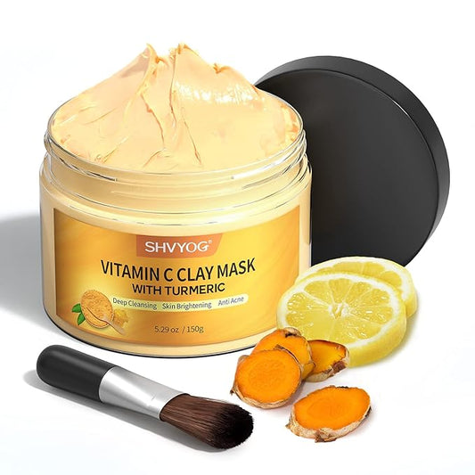 SHVYOG Vitamin C Face Mask with Kaolin Clay and Turmeric for Dark Spots, Dull Skin, Skincare Facial Mask for Controlling Oil and Refining Pores 5.29 Oz