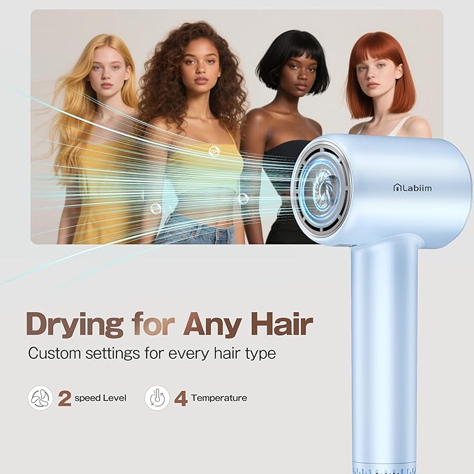 Hair Dryer, High-Speed Ionic Low Noise Blow Dryer with Brushless Motor for Fast Drying, Thermo-Control Quiet Compact Hair Blow Dryer, Hairdryer with 1 Nozzle Attachments for Home Salon Travel