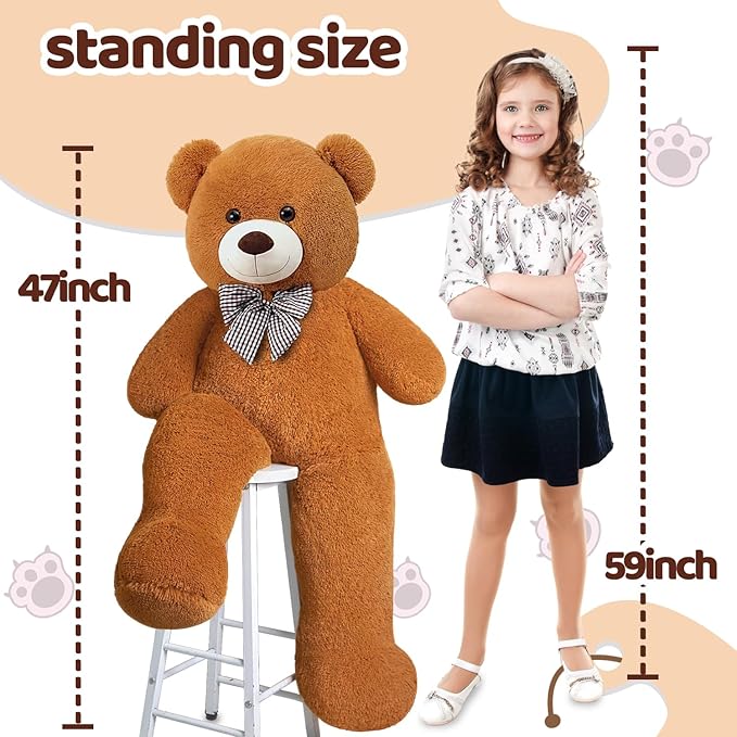 Giant Teddy Bear 47" Stuffed Animals Plush Toy, 4 Feet Cute Life Size Big Soft Bear for Boy Girl Birthday Valentine Mother's Day, 5LBs, 120CM, Dark Brown