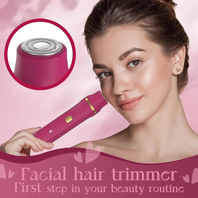 Bikini Razor for Women Men - Electric Waterproof Shaver Trimmer Hair Removal Groomer with Ceramic Blade Hypoallergenic USB Rechargeable Dock Wet Dry Body Facial Painless - Berry Red