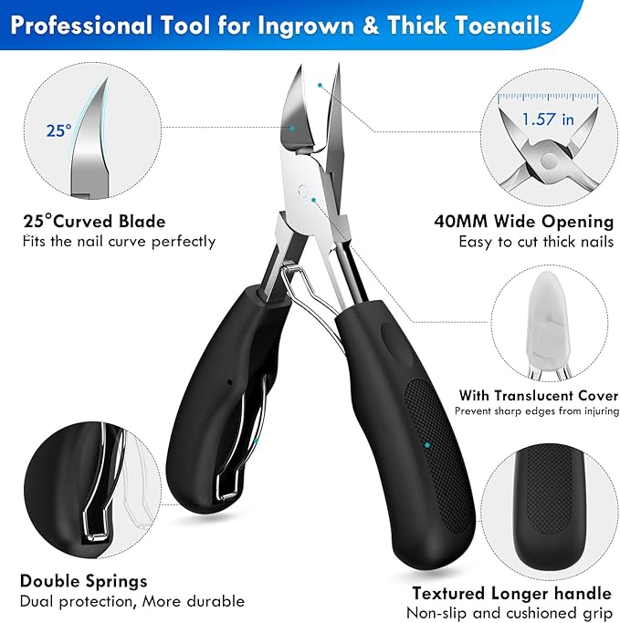 Professional Ingrown Toenail Tools Kit for Seniors,Wide Jaw Straight Nail Clippers,Large Angled Nail Clipper Cutters for Heavy Duty Thick Toe Nails or Fingernail,Manicure Set for Men Women