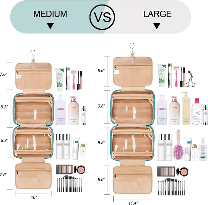 Travel Hanging Toiletry Bag for Women, Cruise Ship Essentials, with Jewelry Organizer, Extra Large Makeup Dopp Kit, Waterproof Cosmetic Bags, Toiletries Kit Set with Trolley Belt, Blue