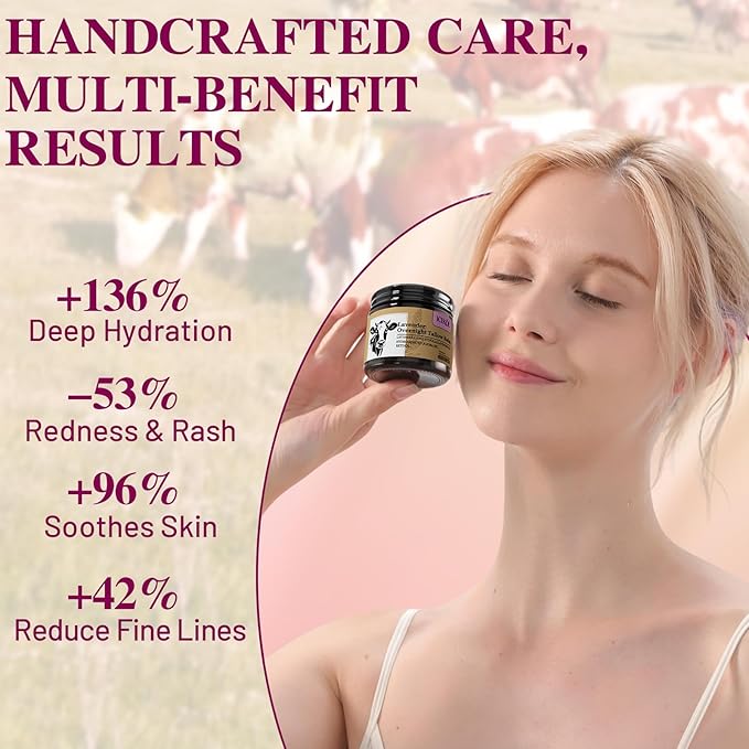 Organic Beef Tallow Honey Balm, Handmade Moisturizer Beef Tallow for Face and Body, Grass Fed Beef Tallow for Dry Skin, Pure Natural Cream with Lavender Scented, 2.1oz