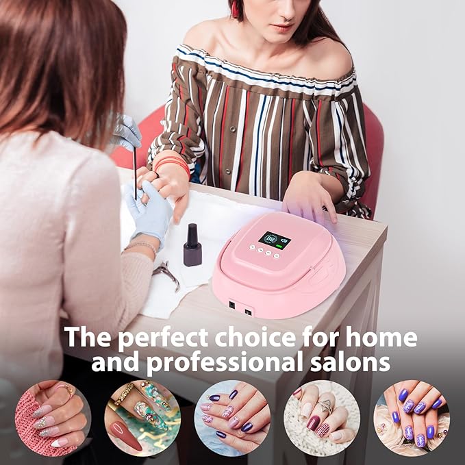 126W Cordless Rechargeable UV LED Nail Lamp with Large Space, Handle and Foot Rest, Fast Curing Gel Nail Dryer with 4 Timers for Salon and Home (Pink)