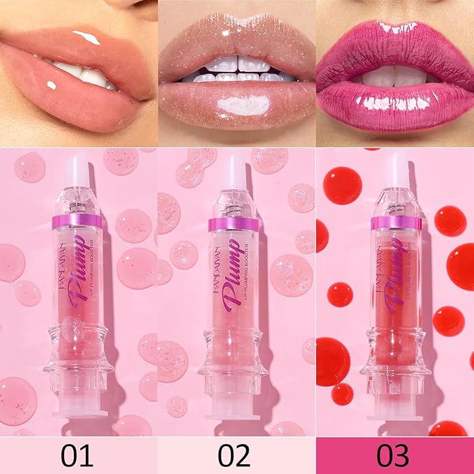 Erinde 3 Colors Lip Plumping Booster, Spicy Lip Plumper Gloss Lip Plumping Oil, Ultra-Hydrating & Nourishing Plump Lip Plumper, Glossy Finish Fuller Natural Lip Gloss for Women Girls
