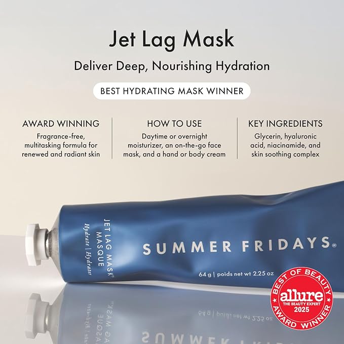 Summer Fridays Jet Lag Mask - Hydrating Face Moisturizer + Mask - Enriched with Hyaluronic Acid, Niacinamide, Glycerin + Antioxidants Helps Nourish Skin for a Renewed + Radiant Complexion (2.25 Oz)