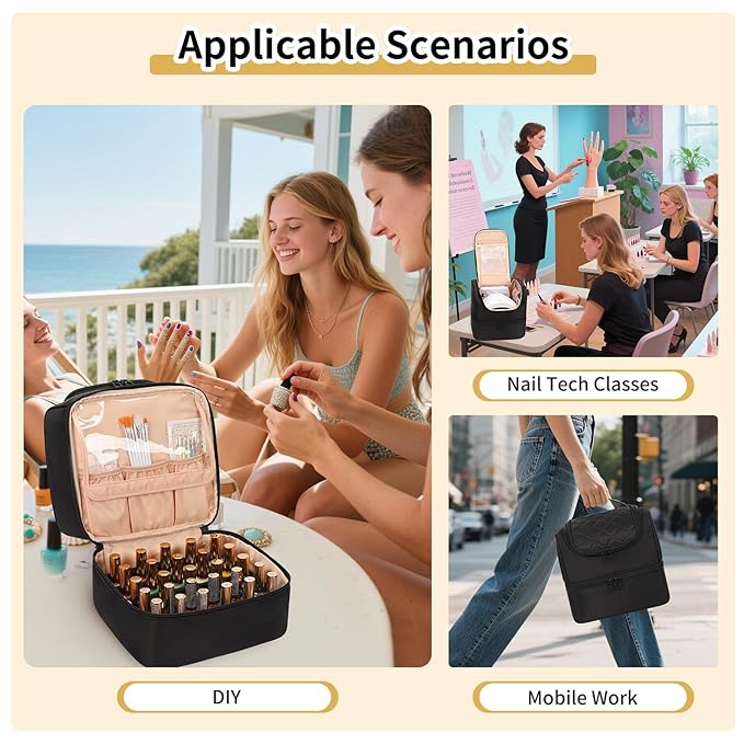 Nail Polish Organizer Case, Nail Supplies Storage Box Holds Nail Polish Bottles & Nail Lamp, Travel Nail Tech Carrying Case, Nail Kit Bag For Nail Stuff & Manicure Tools (Black, 27 Slots)