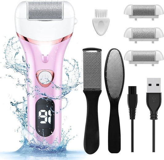 Electric Foot Callus Remover, Rechargeable Portable Electronic Foot File Pedicure Kits, Waterproof Foot Scrubber File, Professional Pedicure Tools, Foot Care for Dead Skin Ideal Gift, 3 Rollers