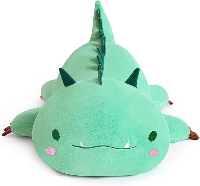 Cute Dinosaur Plush Pillow Soft Dino Stuffed Animal Kawaii Plushie Toy Hugging Pillow Great Gift for Kids and Adult Birthday Valentines, 20", Green