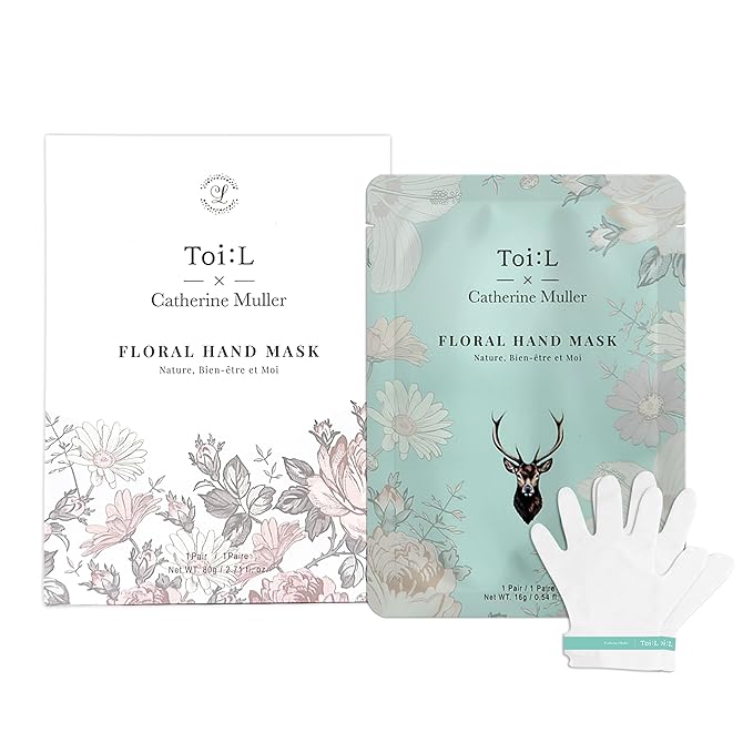 Catherine Muller Floral Hand Mask 1 Pair, Moisturizing Gloves for Dry Hands with Elder Flower & CICA, Repairing and Nourishing Hand Care Treatment for Cracked, Rough, and Dry Skin, Stocking Stuffer