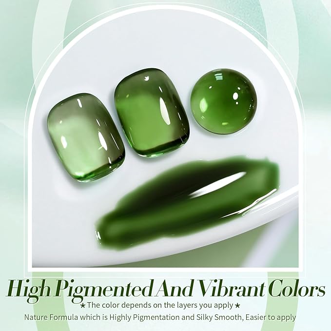 Born Pretty Jelly Gel Nail Polish, Jelly Green Sheer Gel Nail Polish, Dark Green Transparent Neutral Nail Polish Soak Off U v Nail Gel Diy Art for Girls Women 15ML