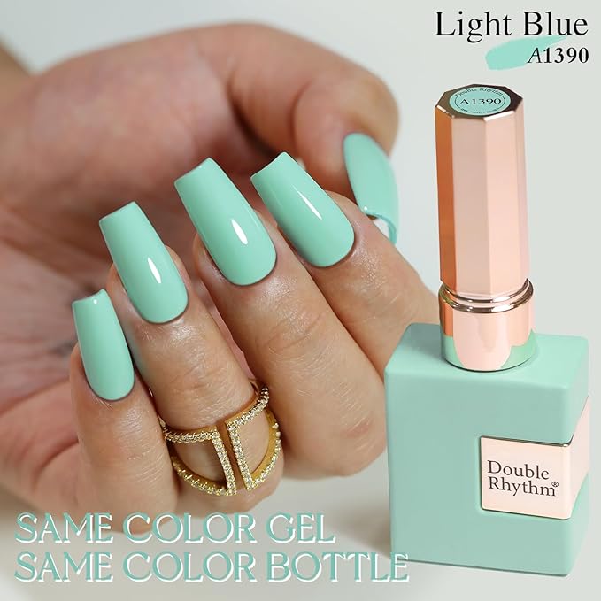 Double Rhythm 15ML Gel Nail Polish Pure Sheer Same Color Same Bottle Soak Off Gel Polish Art Manicure Salon DIY at Home for Women (Light Blue-A1390)