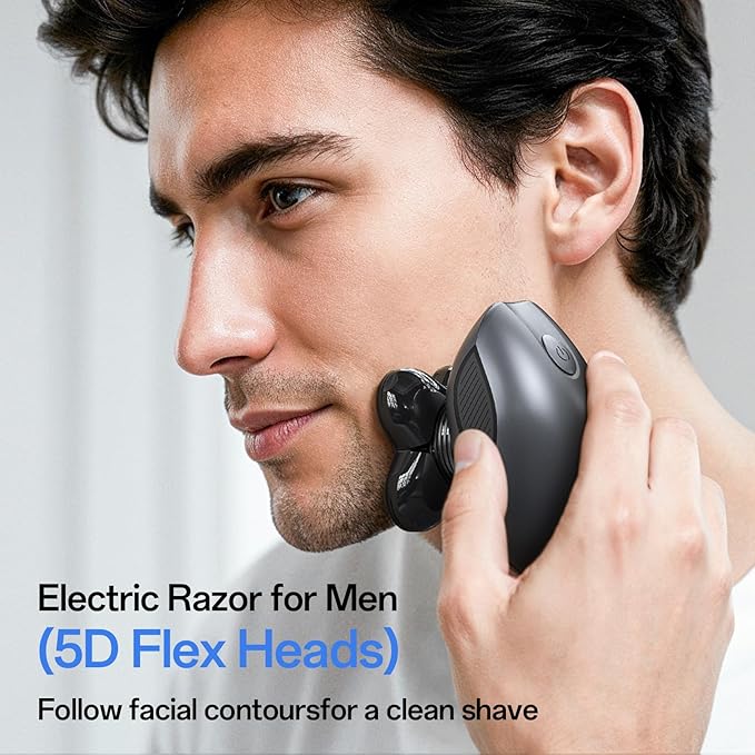 Electric Razor for Men, Head & Body Hair Shaver for Men, Cordless Rechargeable Wet/Dry Bald Head & Groin Waterproof Razor with Rotary Blades,Clippers, Beard Trimmer,Nose Trimmer, Brush (Gray)