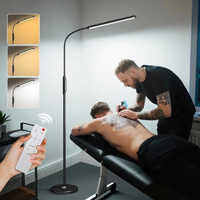 Bright LED Floor Lamps Remote Dimming for Eyelash Extension Tattoo Manicure Craft Drawing Makeup,Living Room Bedroom Office Adjustable Standing Reading Lights Esthetician Decor Supplies Nail lamp