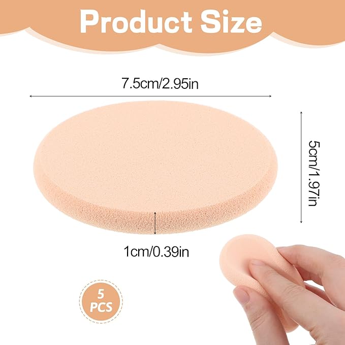 5 PCS Flat Makeup Sponge, Beige Smooth Makeup Sponges for Foundation, Oval Cushion Powder Puff Blender Make Up Sponges for Professional Makeup