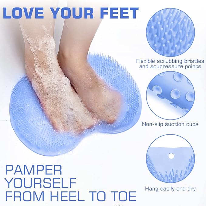 Shower Foot Scrubber Mat Back Washer Back Exfoliating Bath Wash Pad Wall Mounted Slip Suction Cups Foot Scrubber for Use in Shower Cups Foot Cleaner for Men and Women