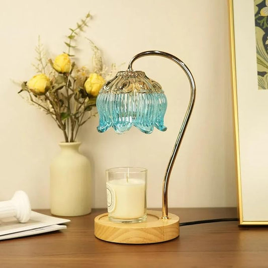 Dimmable Flower Candle Warmer Lamp, Blue Candle Warmer with Timer & 4Bulbs, Womens Gifts for Christmas Birthday, Unique Home Decor for Bedroom Living Room Decor Aesthetic