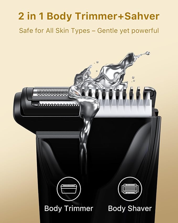 New Bikini Trimmer for Women [LED Light & Diaplay] Electric Foil Shaver for Men, Body Hair Trimmer for Face, Groin, Arm, Back, Wet/Dry Painless Groomer with Ceramic Blade,Travel Razor, Black