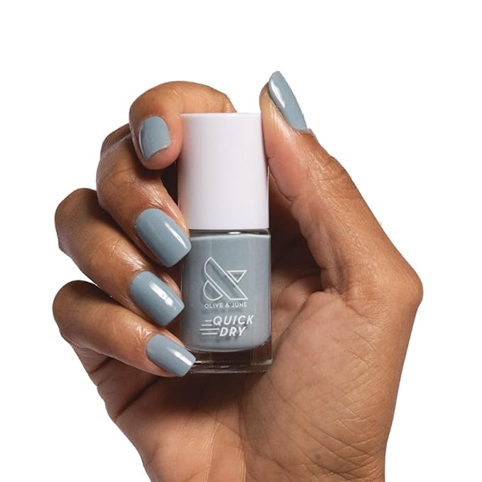Olive & June Quick Dry Nail Polish | Instant, Fast-Drying, Smudgeproof Color | 15-free, Vegan, Cruelty-Free Formula | Lasts up to 5 Days | Salon-Quality Manicure, Pedicure at Home | Vintage Denim Blue