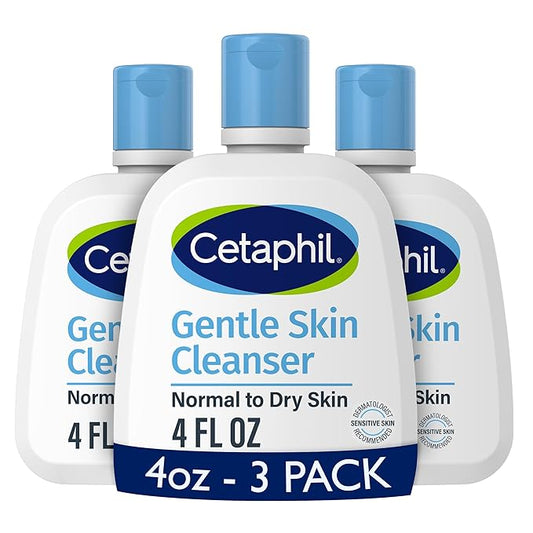 Cetaphil Face Wash, Hydrating Gentle Skin Cleanser for Dry to Normal Sensitive Skin, 4 oz 3 Pack, Fragrance Free, Soap Free and Non-Foaming
