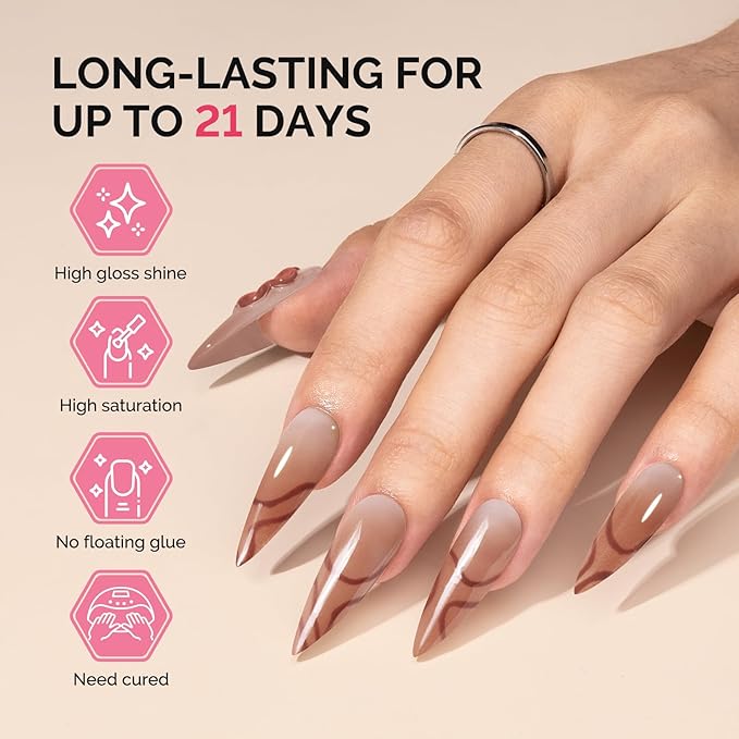 MelodySusie Fleurwee Plant Based Gel Nail Polish, Hema Free Cappuccino Brown Nail Polish, Soak Off UV LED Gel Polish Gift for Women 21 Non Toxic Long Lasting Nail Art Manicure Salon DIY at Home P28