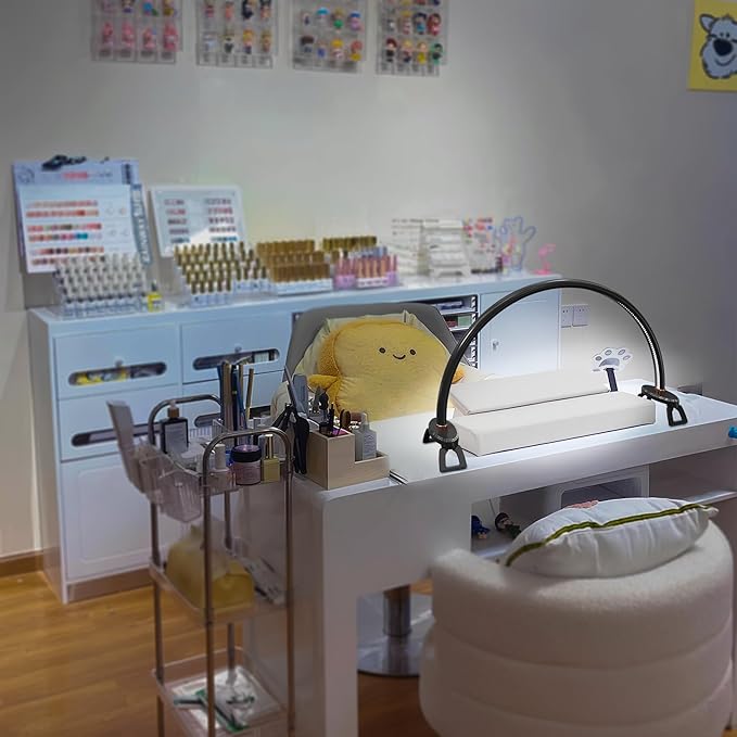 Half Moon Light for Nail Desk, Black Nail Tech Desk Lamp with Stepless Dimming, 3 Color Temperature, for Manicure, Tattoos, Eyebrows, Beauty