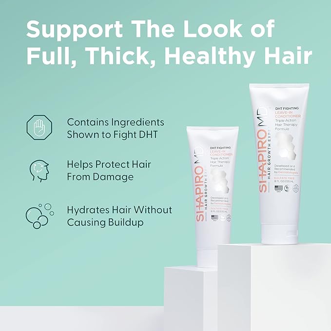 Shapiro MD Hair Growth Experts Hair Loss Leave-in Conditioner, DHT Fighting Vegan Formula for Thinning Hair Developed by Dermatologists, Experience Healthier, Fuller Thicker Hair - 1 Month Supply