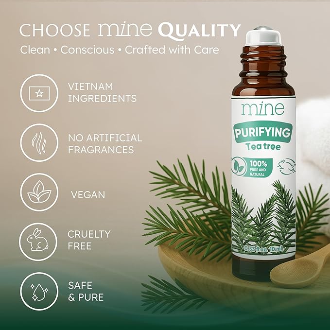 Mine Tea Tree Essential Oil Roll On - 100% Natural Tea Tree Oil for Skin, Face