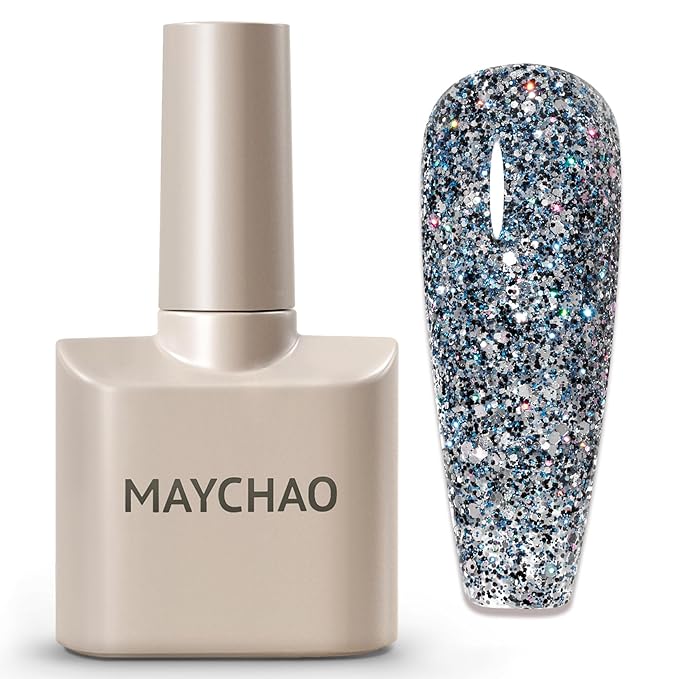 MAYCHAO 15ML Glitter Gel Nail Polish 1Pc Galaxy Glitter Gel Polish Soak Off UV LED Nail Polish Nail Art Starter Manicure Salon DIY at Home, 0.5 OZ