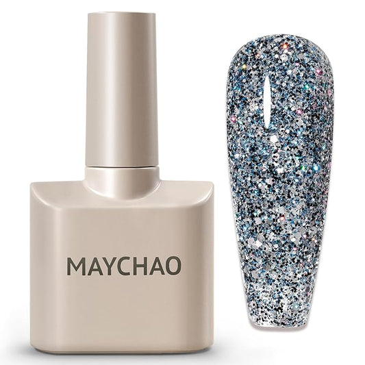 MAYCHAO 15ML Glitter Gel Nail Polish 1Pc Galaxy Glitter Gel Polish Soak Off UV LED Nail Polish Nail Art Starter Manicure Salon DIY at Home, 0.5 OZ