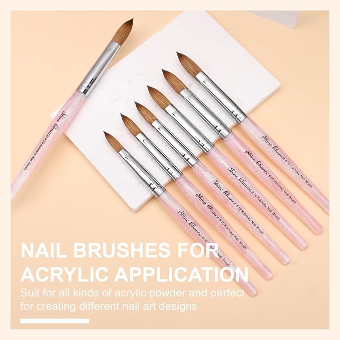 Acrylic Nail Brush Size 18, 100% Pure Kolinsky Nail Brush for Acrylic Application, Professional Nail Extension Manicure Tool Nail Drawing Pen for DIY Home Salon(Pink)