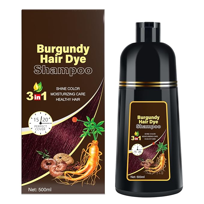 Hair Dye Shampoo for Gray Hair, 3 in 1 Herbal Ingredients Natural Shampoo Hair Dye for Women Men, Grey Coverage 500ml (DarkBurgundy)