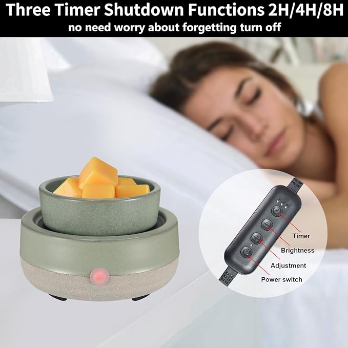 Candle Wax Melt Warmer with Timer Ceramic Electric Wax Melt 4-in-1 Oil Burner Adjusting Temperature Fits Yankee Large Jar Scented Candle for Home Decor Birthday Gifts for Women Mom Grandma Girls Green