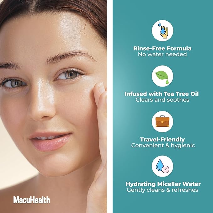 MacuHealth MacuWipes Sensitive - Pre-Moistened Eyelid Wipes for Dry, Sore & Gritty Eyes, Alcohol-Free, Rinse-Free Formula with Tea Tree Oil & Micellar Water, Individually Wrapped - 20 Count