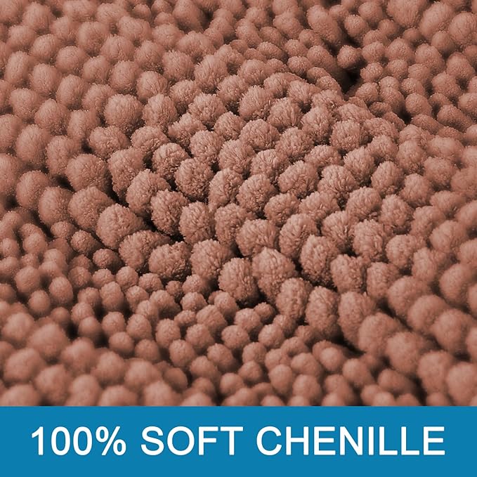 H.VERSAILTEX Bathroom Rugs Bath Rug Set 2 Piece Bathroom Contour Rug Toilet Mat Non Slip Contour Bath Rug Ultra Thick Water Absorbent Striped Bath Mats Washable(47" x 17" Plus 20" x 20" U, Muted Clay)