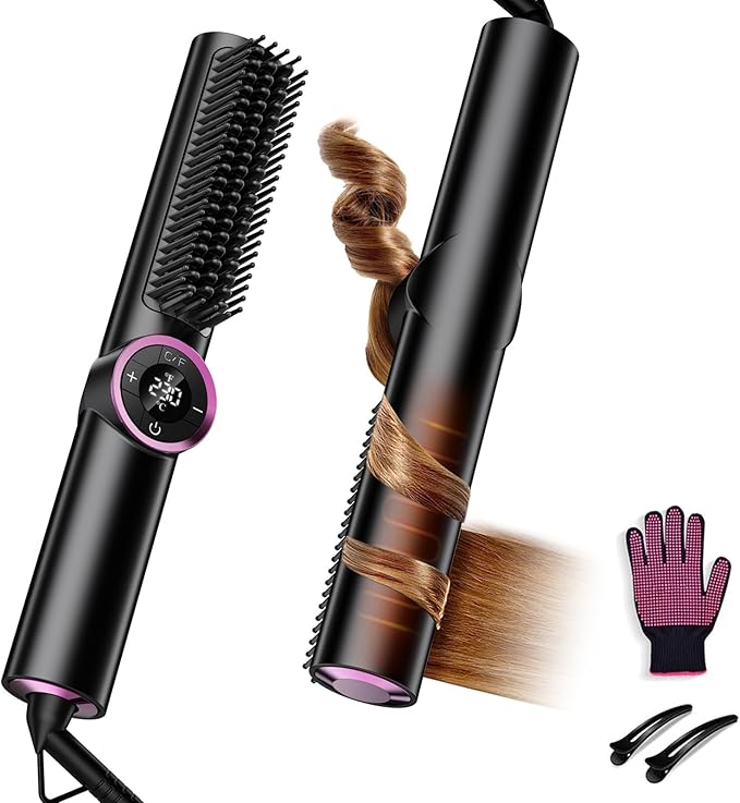 Hair Straightener Brush for Women: Negative Ionic 3-in-1 Curling & Straightening Brush, Ceramic Hot Comb with 15 Temps for Hair Styling