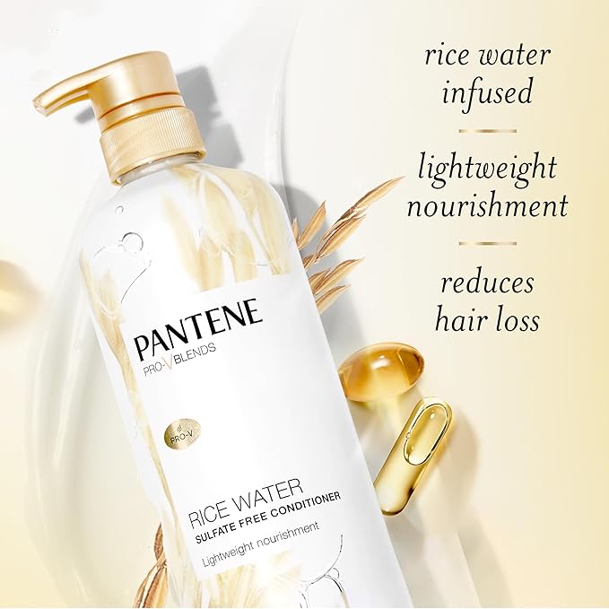 Pantene Conditioner, with Rice Water, Protects Natural Hair Growth, Volumizing, for Women, Nutrient Infused with Vitamin B5, Pro-V Blends, 30.0 oz
