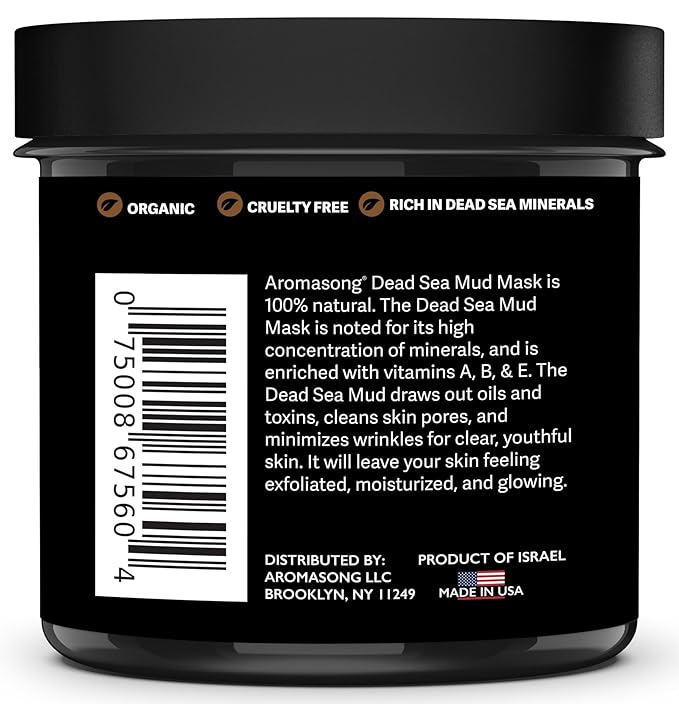 Aromasong Dead Sea Mud Mask with Coconut Oil – 100% Natural Mineral Mud for Face & Body – Hydrating Clay Mask for Pore Cleansing, Acne & Blackhead Removal, Anti-Aging, Firming & Detox