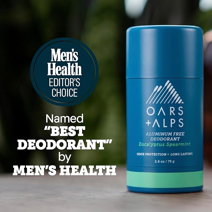 Oars + Alps Deodorant for Men & Women, Aluminum Free Deodorant for Men, Clean Ingredients, Vegan, Long Lasting, Odor Protection, Eucalyptus Spearmint, 3pk
