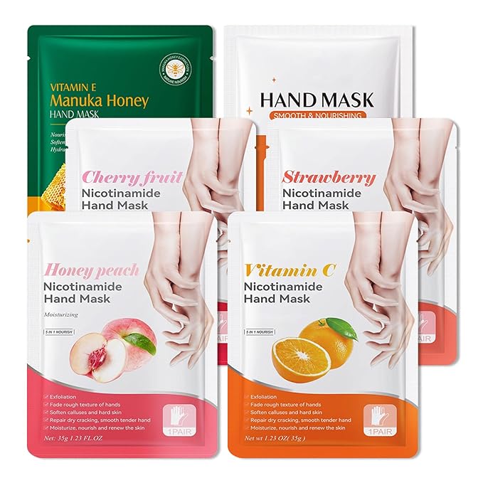 Hand Mask Moisturizing Gloves 6 Pack,Hydrating Hand Mask for Women,Soft Gloves for Dry Cracked Skin A