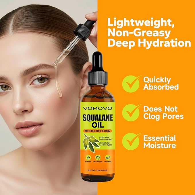 Squalane Oil (2 oz) 100% Plant-Derived Oil, Squalane Oils for Face, Hair & Body,Lightweight, Fast-Absorbing, Fragrance-Free Hydrating Serum, Restores Skin Barrier, Suitable for All Skin Types