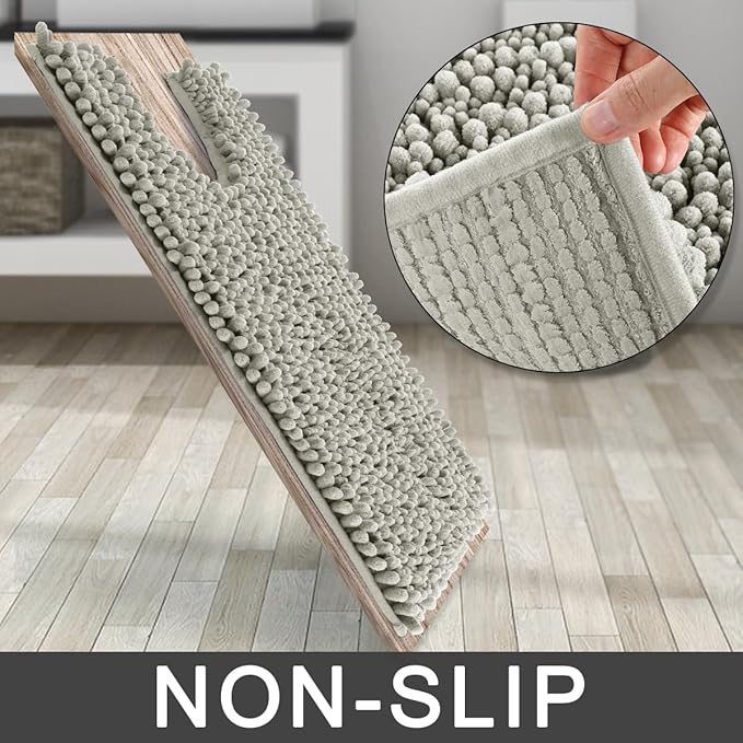 Yimobra Toilet Rug U Shaped Washable 24x20 Inch - Ultra Soft Absorbent Chenille Bath Rugs for Toilet, Quick Dry & Machine Washable, Non Slip Contour Bathroom Mat, Sand