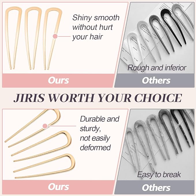 2PCS 4.2Inch French Hair Pins U-Shaped Pins for Women and Girls Fashion Metal Hair Pin French Twist Hair Pins for Buns, Updos,Stylish and Functional(set1-rabbit-gold)