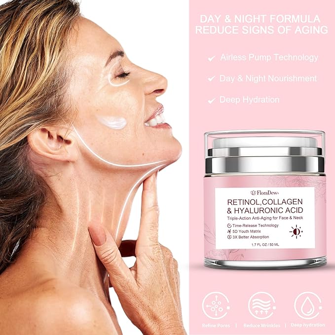 Retinol Cream for Face Anti Aging Face Cream - Wrinkle Night Cream for Women with Collagen Hyaluronic Acid Face Moisturizer 1.7 FL OZ