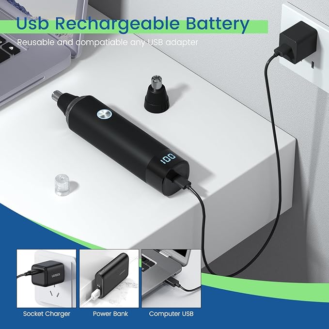 Ear and Nose Hair Trimmer for Men, 2025 Professional Painless USB Rechargeable Eyebrow & Facial Hair Trimmer, 13,000 RPM Precision Tool with Powerful Motor and Dual-Edge Blades, IPX7 Waterproof