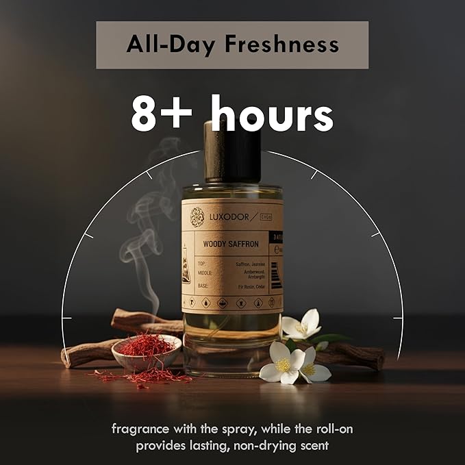 Inspired by Baccarat Rouge 540 - Woody Saffron with 10 ml perfume Oil Roll-On - cologne unisex pheromone perfume – Clean ingredients fragrances – Vegan Paraben Free 3.4 fl. oz (100ml)