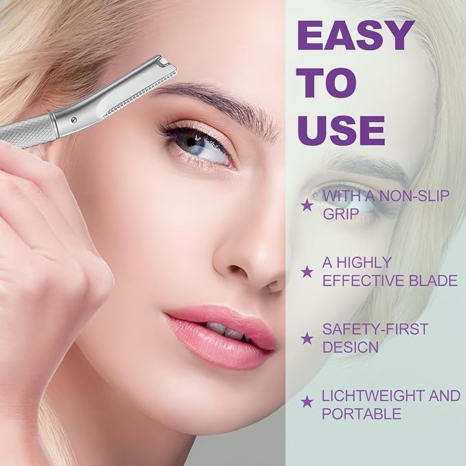Eyebrow Razor with 16 Blades, Metal Razors for Women and Men,Dermaplane Razor for Women Face, Facial Hair Removal for & Eyebrow Hair Removal (Silver)