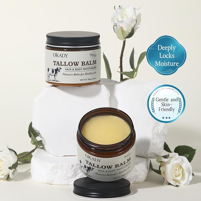 Beef Tallow for Skin - Grass Fed Beef Tallow with Butter,Honey,Jojoba Oil,Body & Face Moisturizer,Deep Nourishment for Dry,Cracked,Sensitive Skin - 5.3OZ