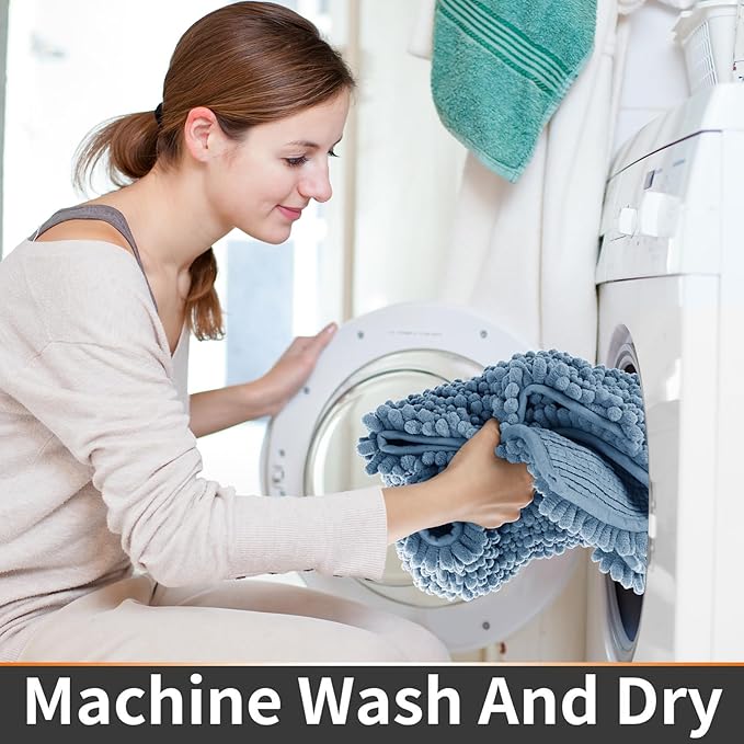 Yimobra Toilet Rug U Shaped Washable 24x20 Inch - Ultra Soft Absorbent Chenille Bath Rugs for Toilet, Quick Dry & Machine Washable, Non Slip Contour Bathroom Mat, Denim Blue