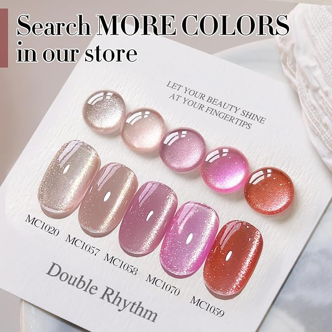 Double Rhythm 0.5 OZ Cat Eye Gel Polish with Magnet 15ML Holographic Glitter Shimmer Translucent Jelly Color Magnetic Polish Salon DIY at Home (MC1058)